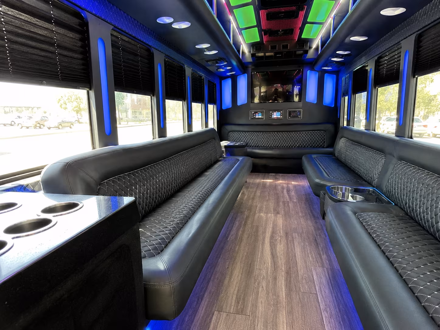 sandy 15 passenger party bus inside
