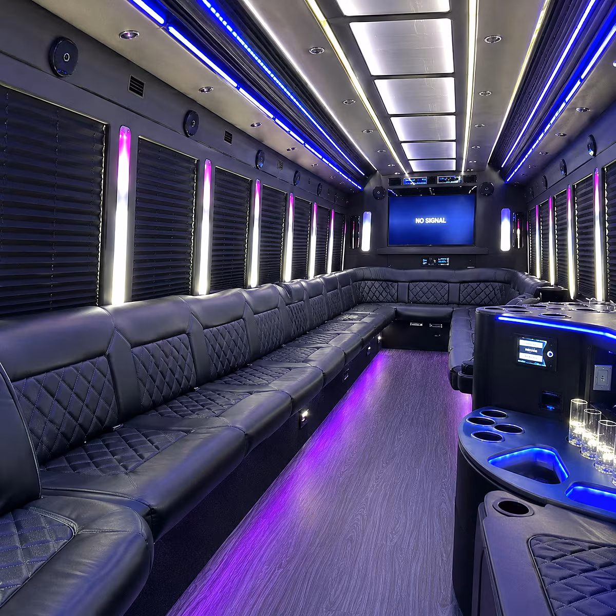 sandy 30 passenger party bus inside